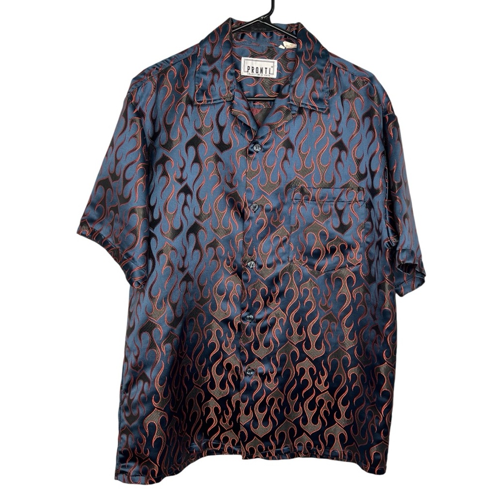 Pronti VTG  Metallic Flame Short Sleeve Button up Guy Fieri M